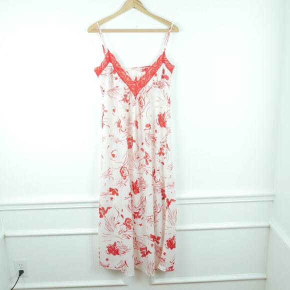 Vintage Other - Vintage S Nightgown Slipdress Coquette Feminine Dainty Red Lace Floral 70s Glam